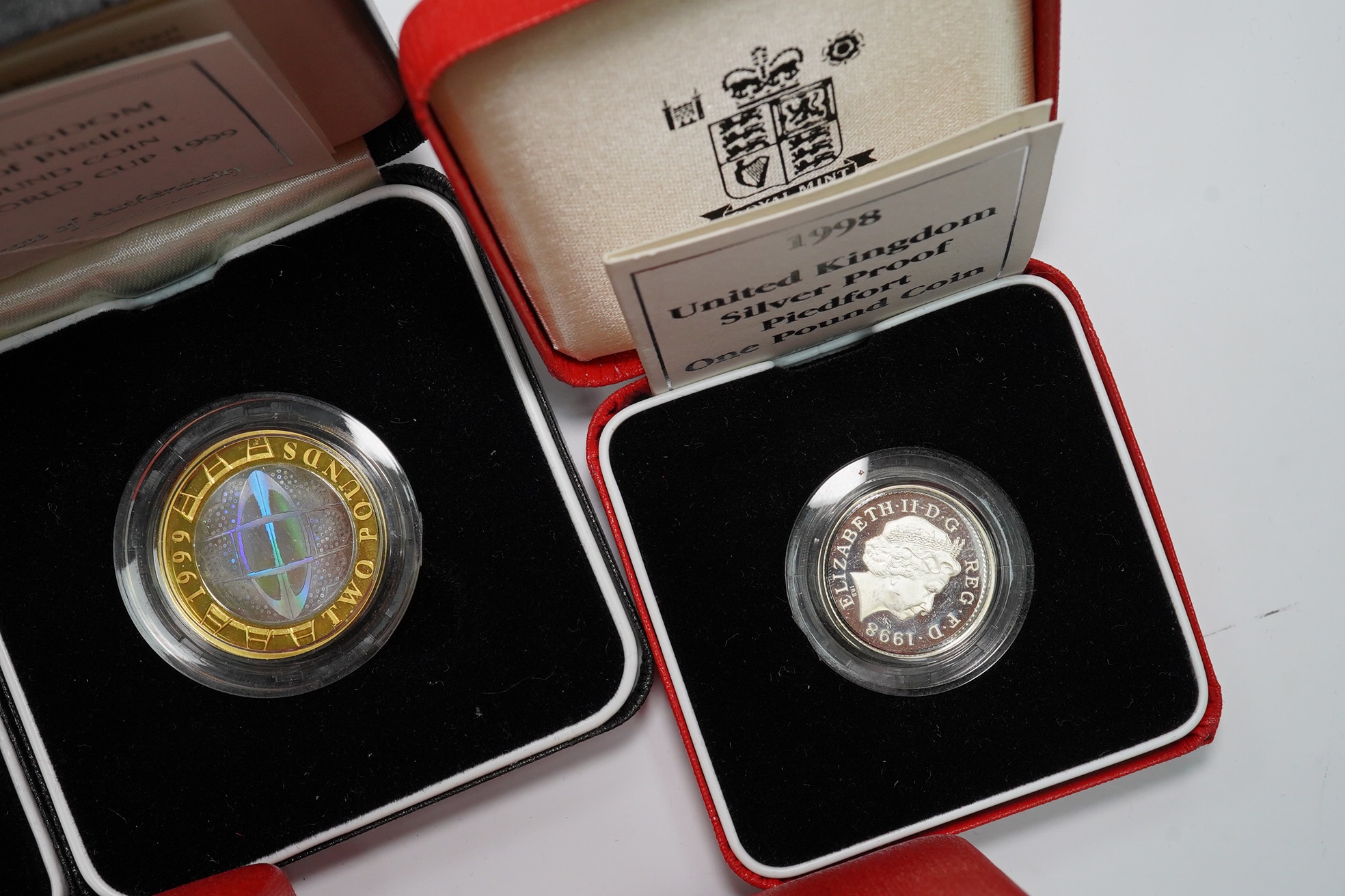 Royal Mint UK QEII silver proof piedfort coins; three coin collection, 2003, a Queen Mother Centenary crown 2000, three £2, 1997, 1999 and 2001, four £1, 1997-2000